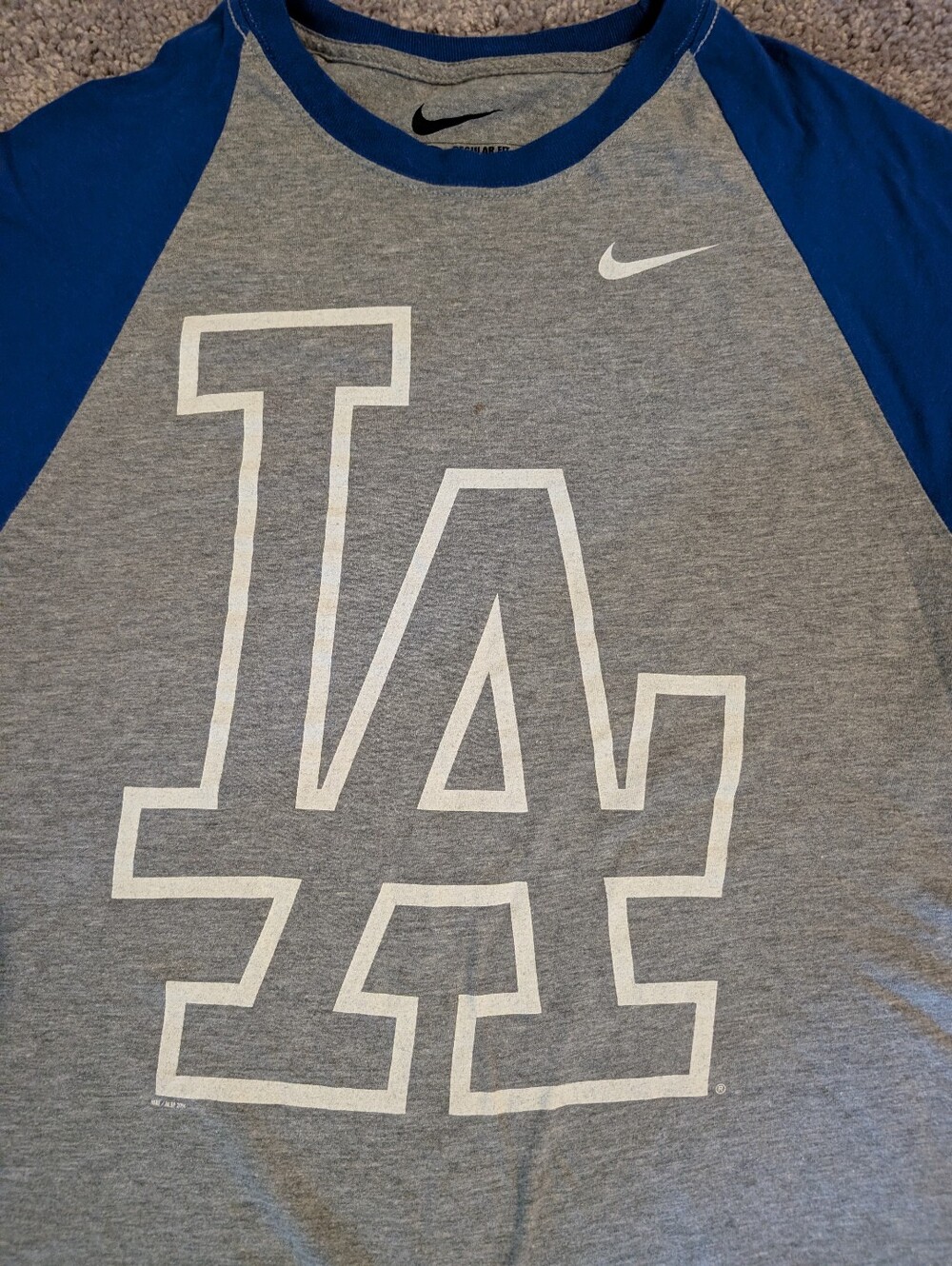 Nike LA Dodgers Raglan Baseball Tee in Gray and Royal Blue - Size Unisex Small